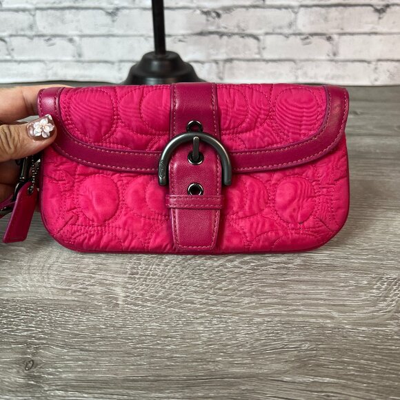 Coach Soho Hot Pink Nylon Long Wristlet Logo Wallet Clutch Small - Picture 1 of 8
